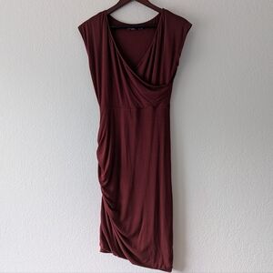 PrAna Women's Shayla Dress In Raisin Cap Sleeve Ruched Side Faux Wrap Size S